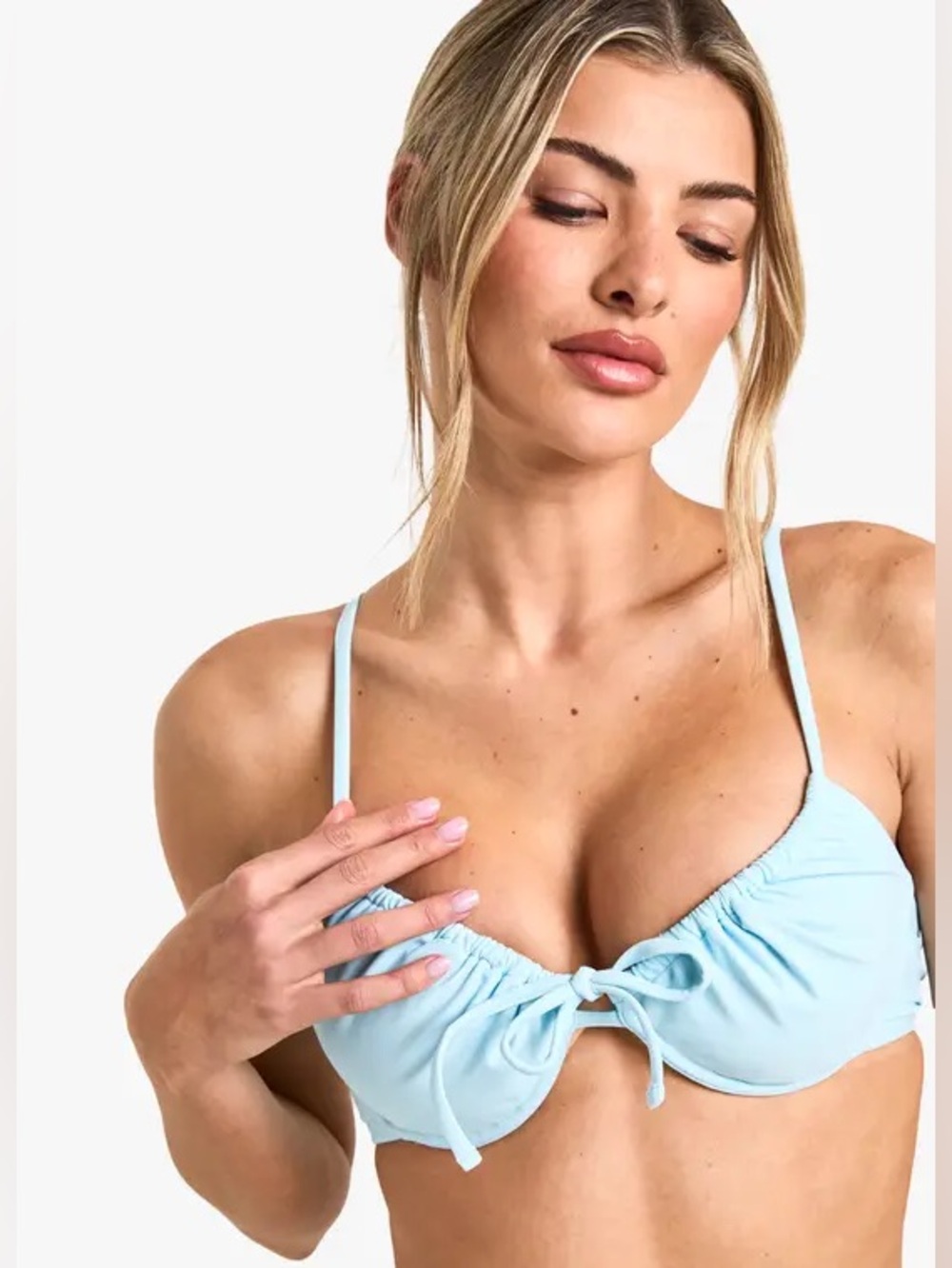 Xhilaration Baby Blue Underwire Bikini Top   w/ Front Tie Large Padded